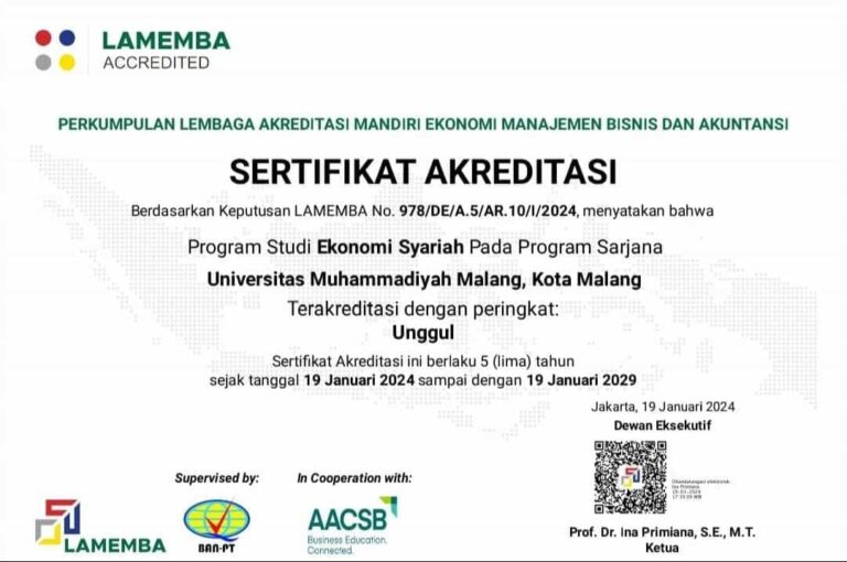 Berbekal Modal Internasionalisasi, Program Studi Ekonomi Syariah FAI UMM Raih Akreditasi Unggul