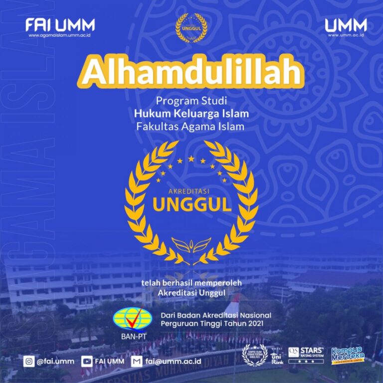 Alhamdulillah, Setelah PAI Kini Prodi Hukum Keluarga Islam UMM Raih Akreditasi UNGGUL.
