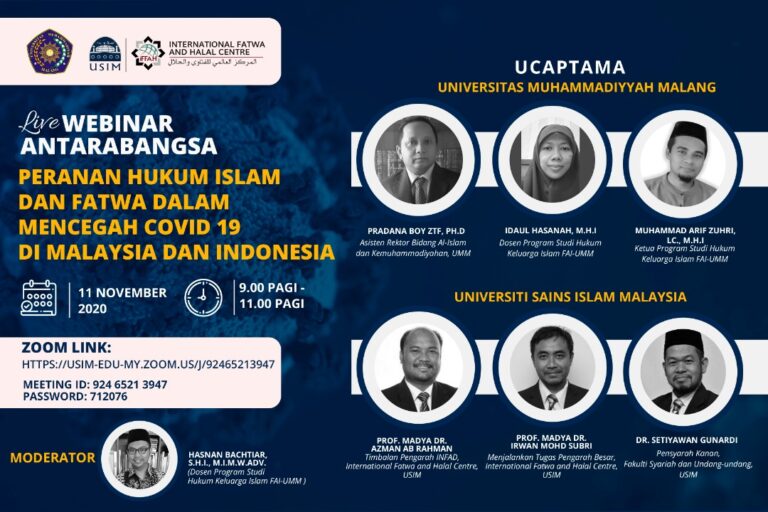 Bincang Dinamika Hukum Islam Di Tengah Pandemi, Prodi HKI FAI UMM Berkolaborasi Bersama USIM Malaysia