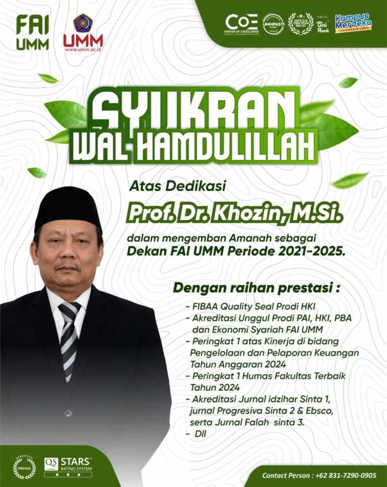 Dedikasi Prof. Dr. Khozin, M.Si. sebagai Dekan FAI UMM Masa Bhakti 2021–2025