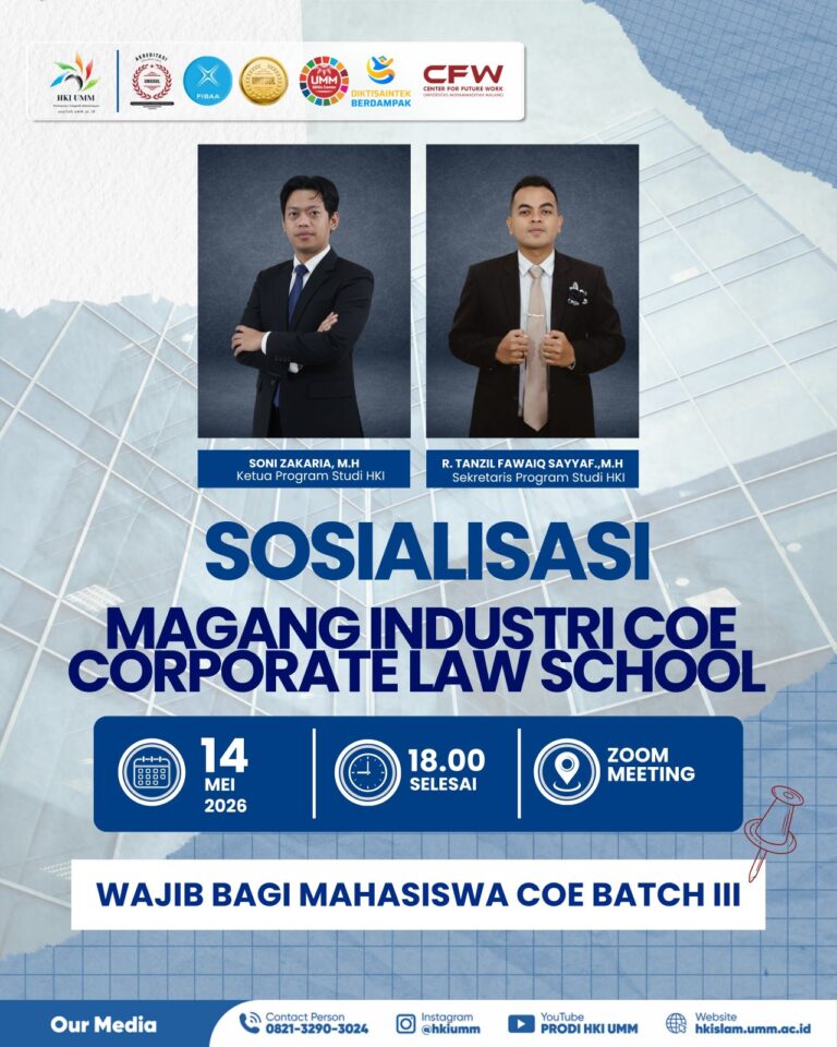 Sosialisasi Magang Industri COE Corporate Law School Prodi HKI UMM: Membangun Peluang Karier Mahasiswa di Dunia Legal Korporasi